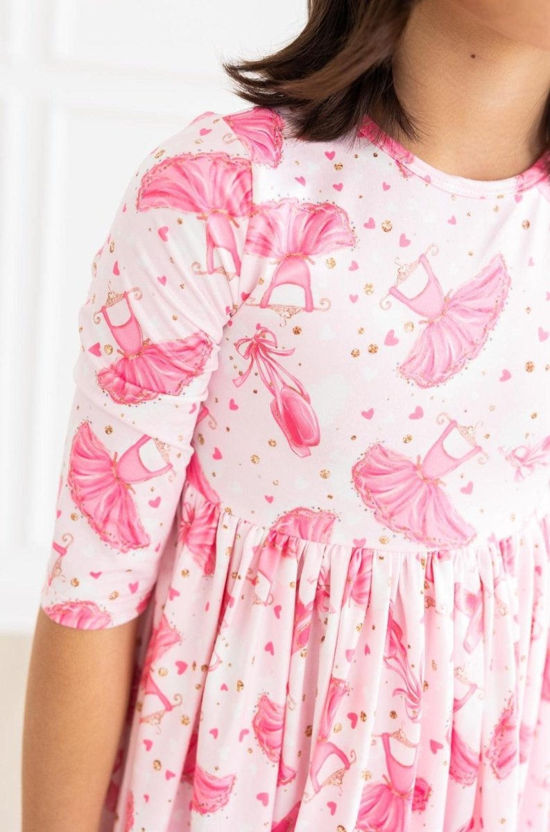 Mila & Rose ® Pirouette Three Quarter Sleeve Pocket Twirl Dress for Girls - Everetts Place Boutique - 