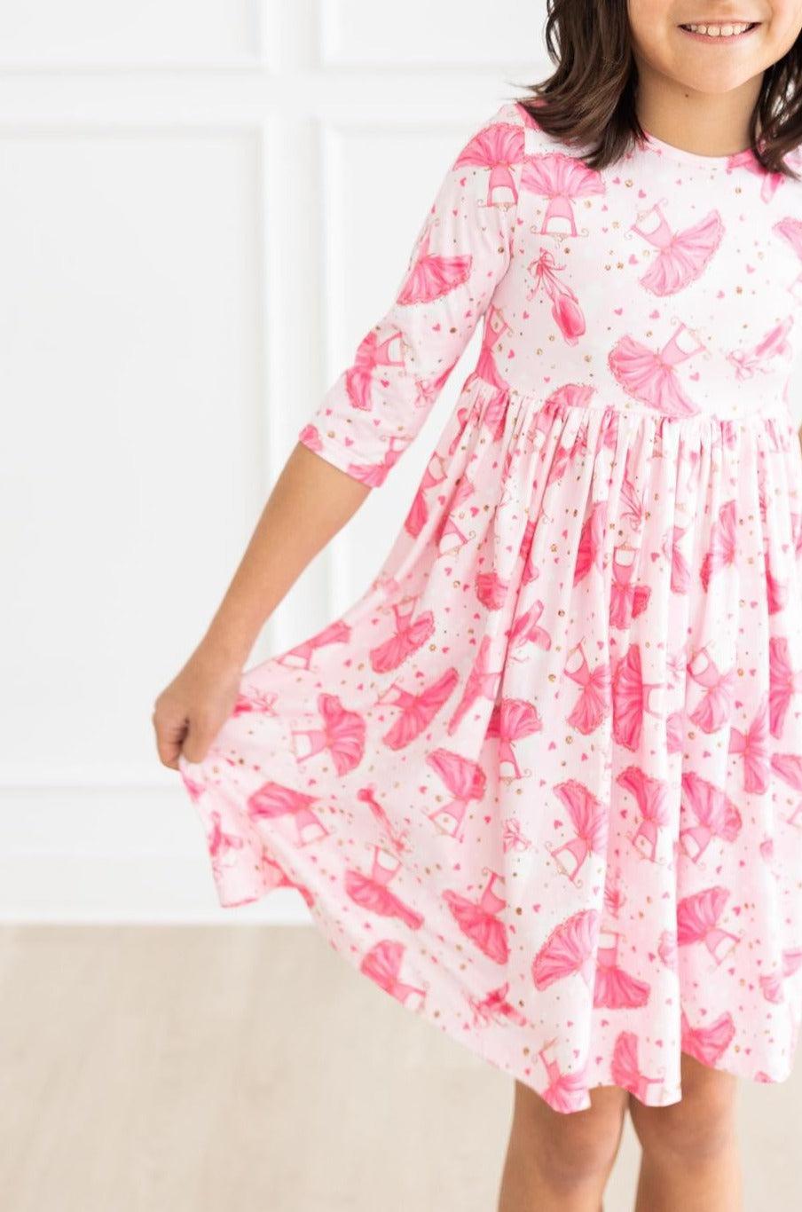 Pirouette Three Quarter Sleeve Pocket Twirl Dress for Girls Mila & Rose ® Everetts Place: Online Boutique
