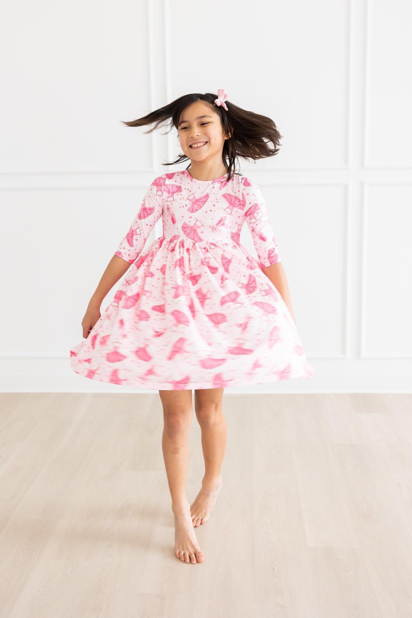 Pirouette Three Quarter Sleeve Pocket Twirl Dress for Girls Mila & Rose ® Everetts Place: Online Boutique