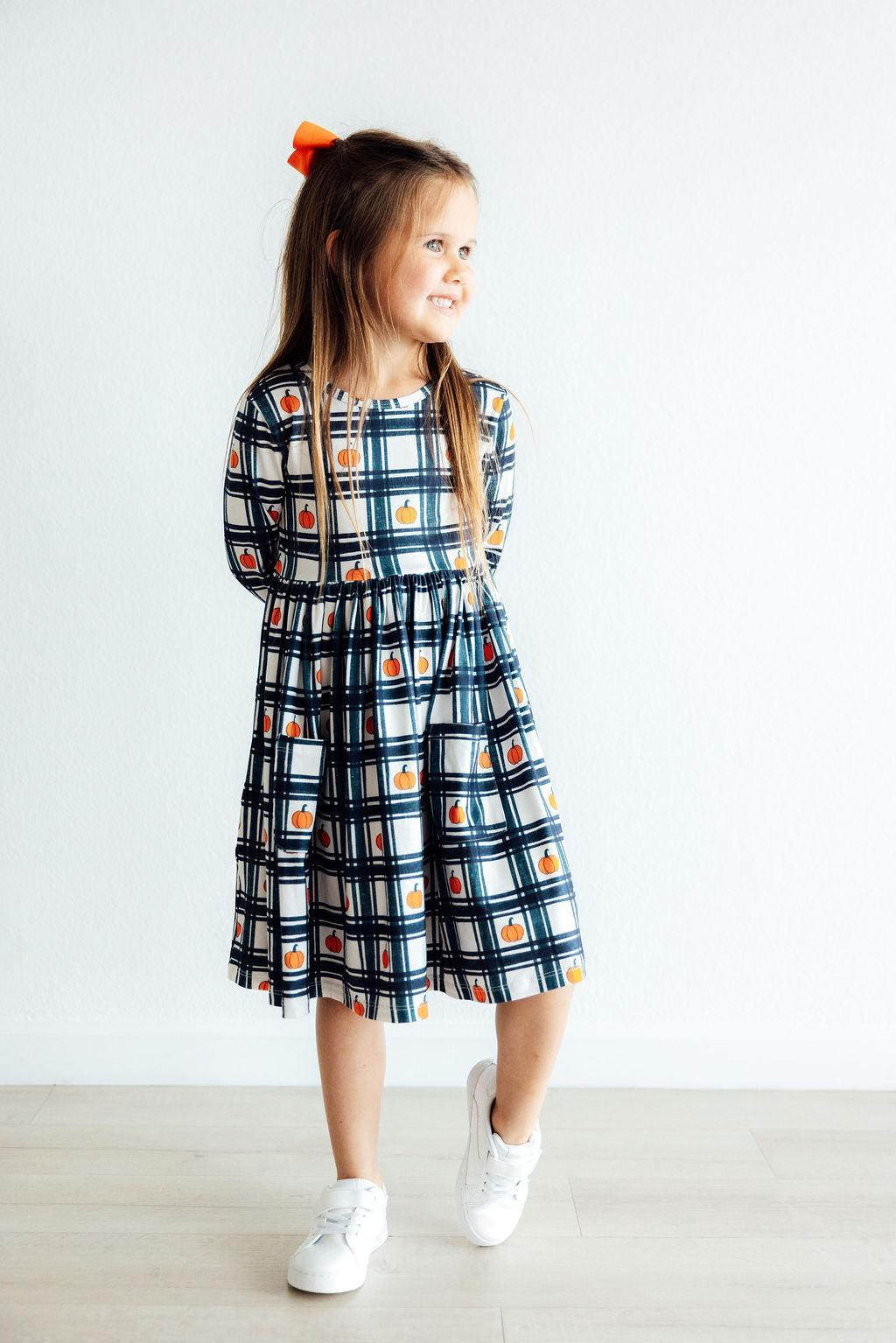 Plaid Pumpkins L/S Pocket Twirl Dress by Mila & Rose ®