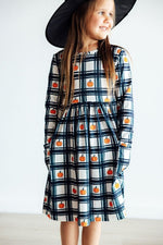 Mila & Rose ® Plaid Pumpkins Long Sleeve Pocket Twirl Dress Girls - Everetts Place Boutique - 