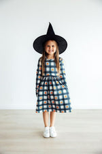 Mila & Rose ® Plaid Pumpkins Long Sleeve Pocket Twirl Dress Girls - Everetts Place Boutique - 