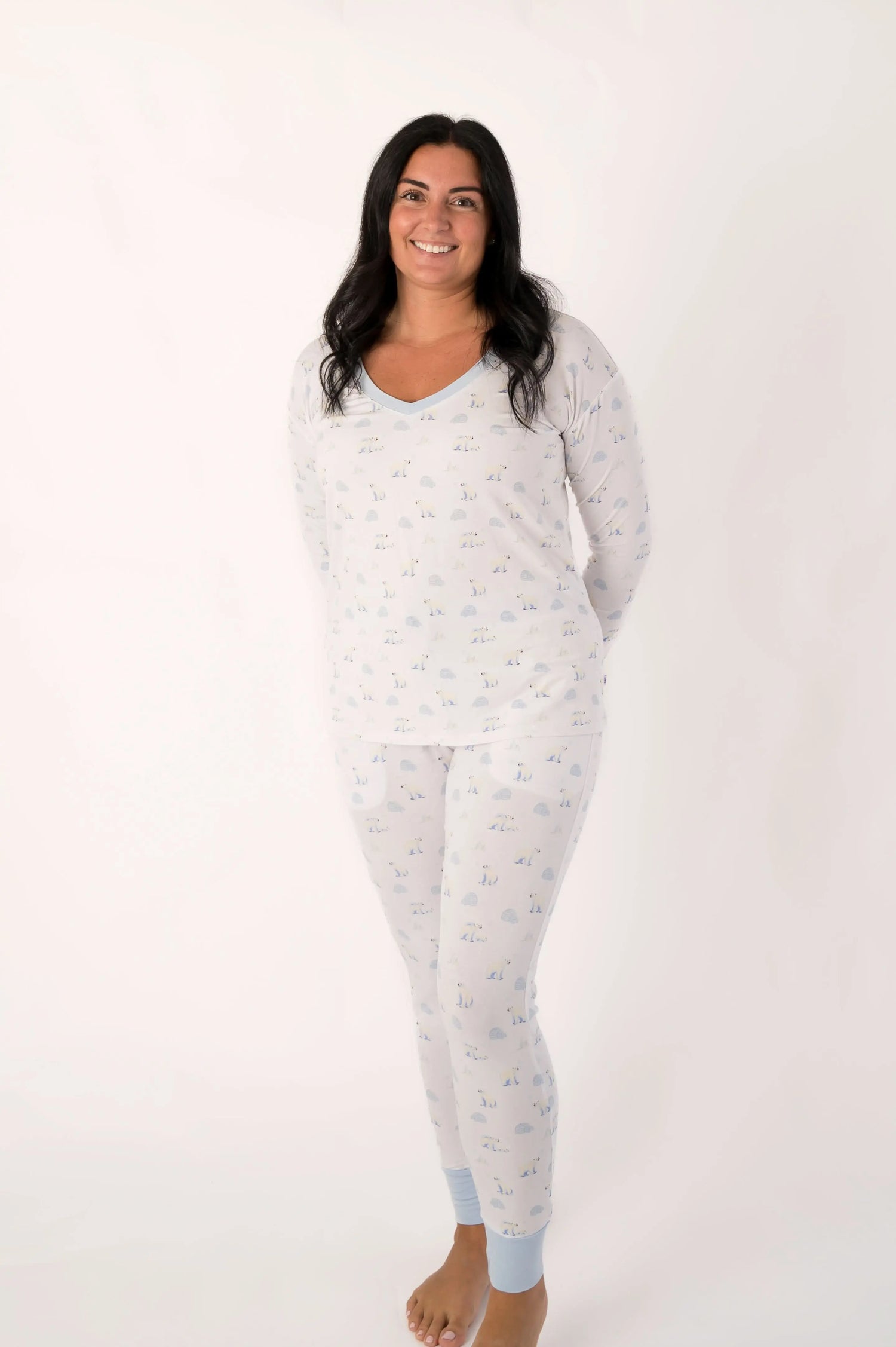 Bubble Baby Polar Bear | Long Sleeve Adult V Neck - 