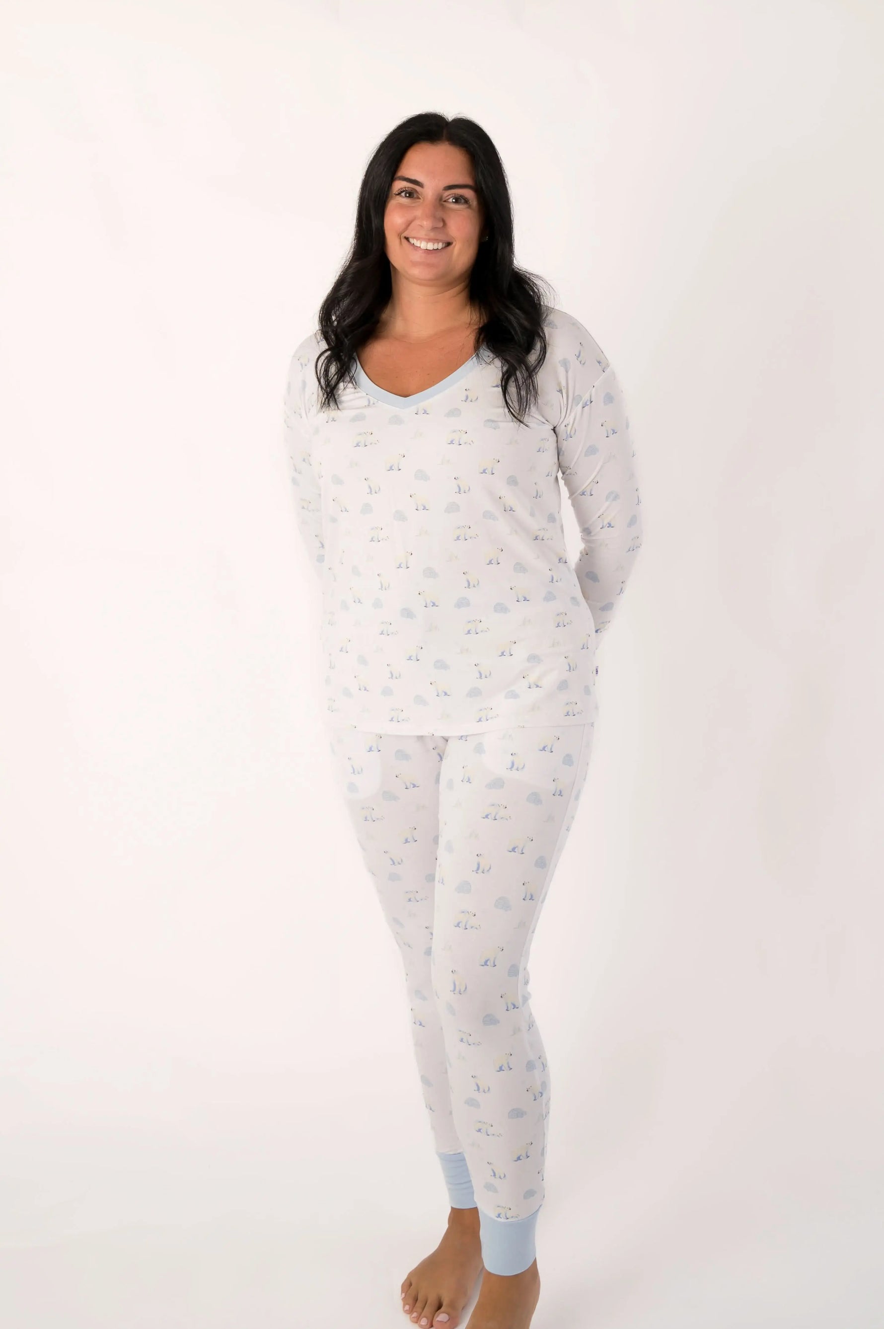 Bubble Baby Polar Bear | Long Sleeve Adult V Neck - 
