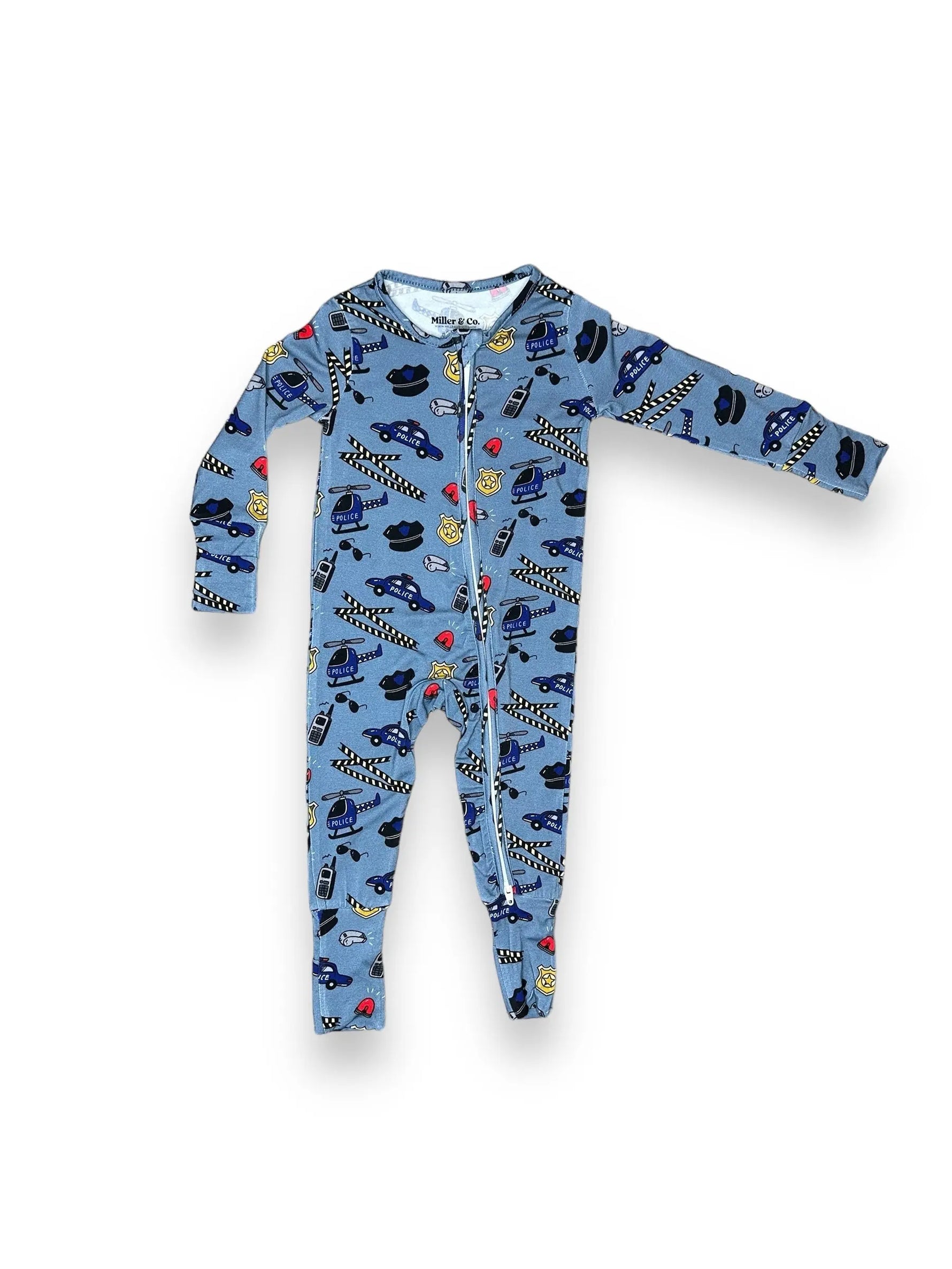 Police Patrol, Bamboo Zipper Footie Miller & Co. Everetts Place Boutique