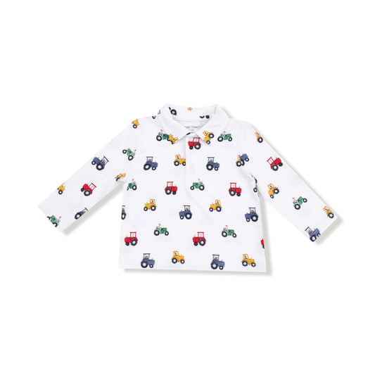 Polo Long Sleeve Shirt Tractor Print Viscose Bamboo Angel Dear Everetts Place: Online Boutique