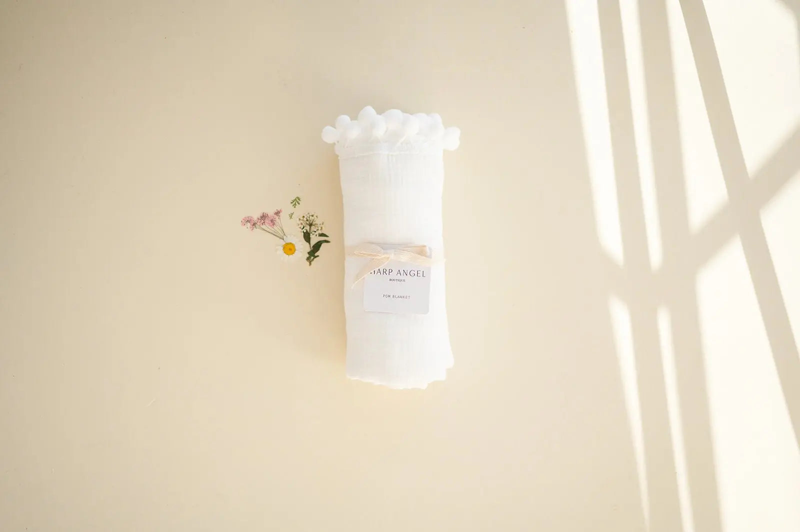 Pom Swaddle Blanket - White Harp Angel Boutique