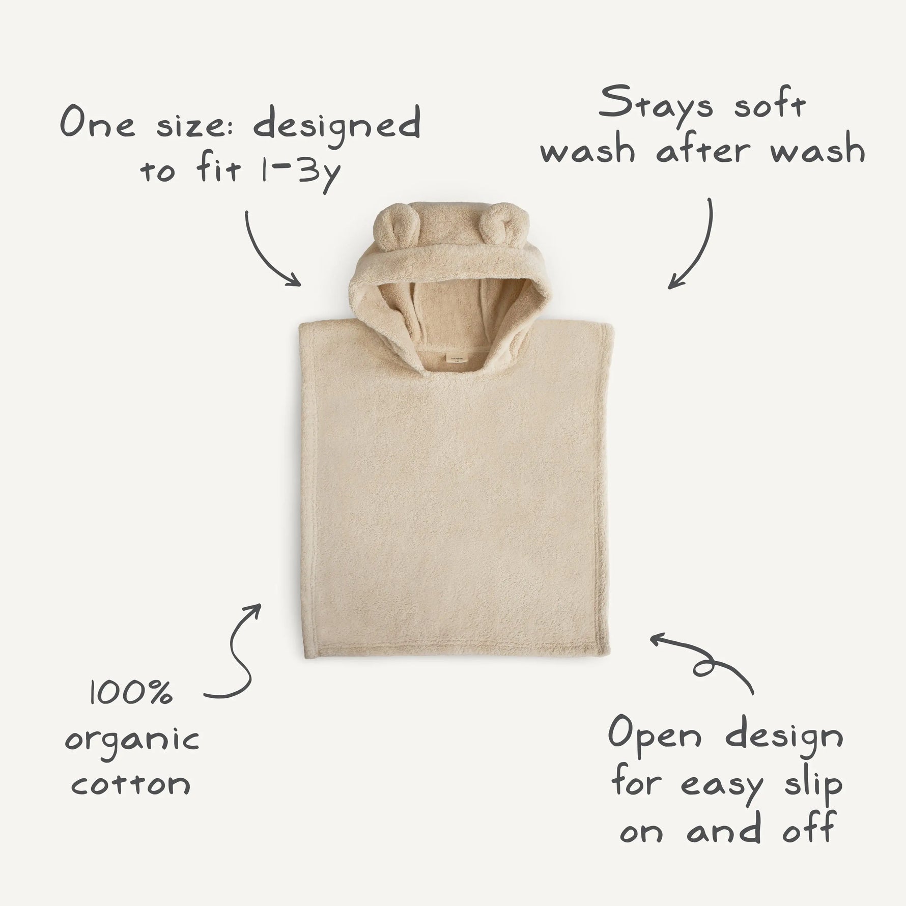 Mushie Bear Poncho Towel for Kids Made from 100 Percent Organic Cotton Soft and Absorbent Perfect for Bath Time and Swim Cozy Cuddles Machine Washable Toddler Friendly Design - Home & Garden > Linens & Bedding > Towels > Bath Towels & Washcloths Hooded Towel