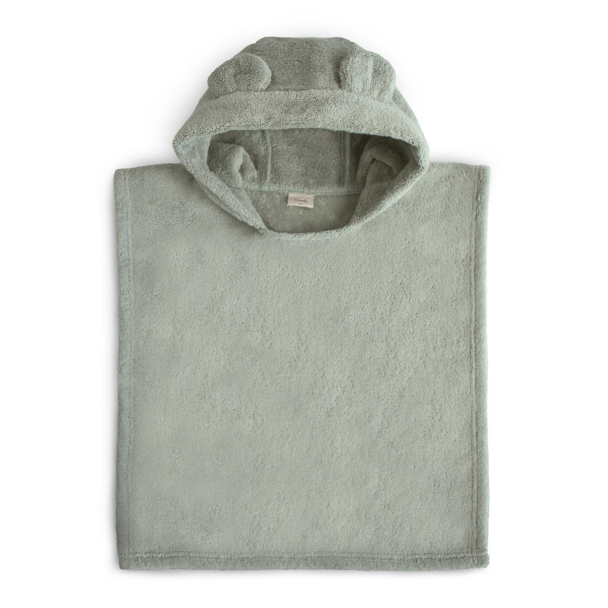 Mushie organic cotton hooded poncho towel with bear ears for baby.