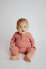 Three Little Tots Precious Pink Baby Ribbed Playsuit with pockets - 