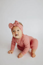Three Little Tots Precious Pink Baby Ribbed Playsuit with pockets - 