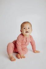 Three Little Tots Precious Pink Baby Ribbed Playsuit with pockets - 