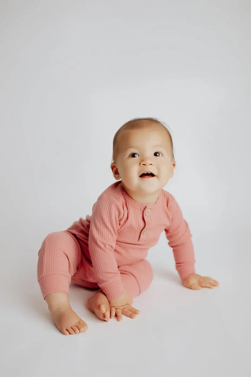 Three Little Tots Precious Pink Baby Ribbed Playsuit with pockets - 