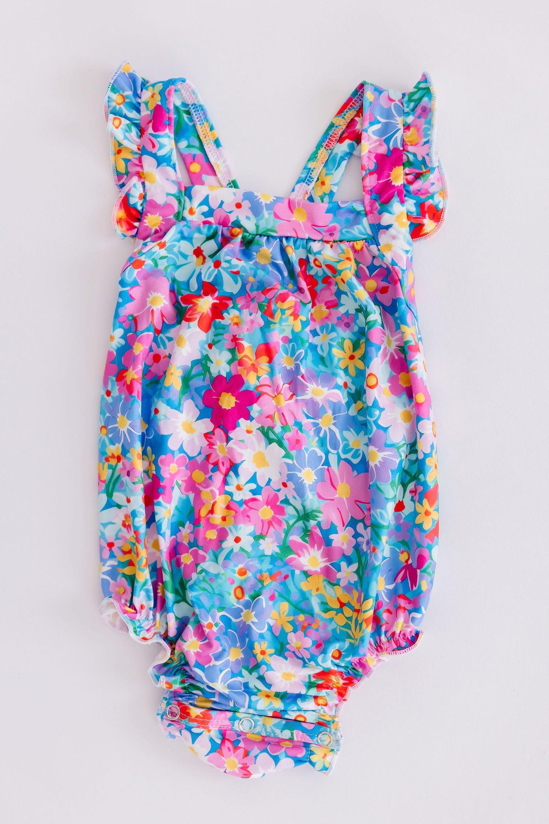 Preppy Floral Ruffle Cross Back Romper for Girls Summer Fun Mila & Rose ® Everetts Place: Online Boutique