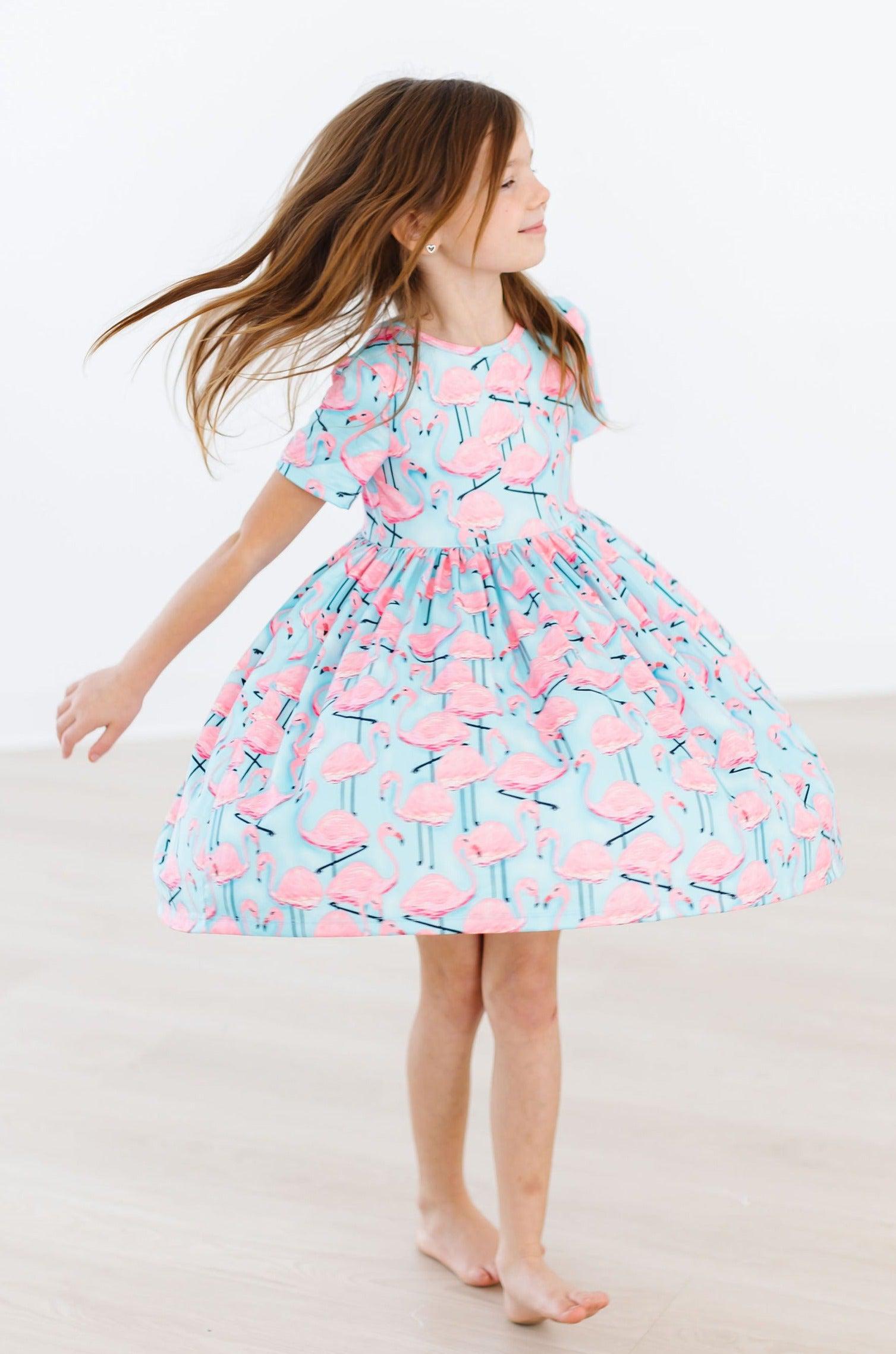Pretty In Pink Flamingos Short Sleeve Pocket Twirl Dress Mila & Rose ® Everetts Place: Online Boutique