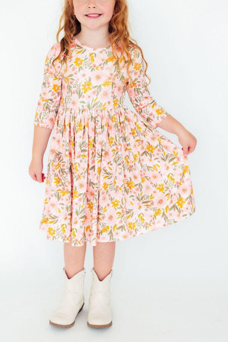 Pretty Peachy ThreeQuarter Sleeve Pocket Twirl Dress Girls Mila & Rose ® Everetts Place: Online Boutique