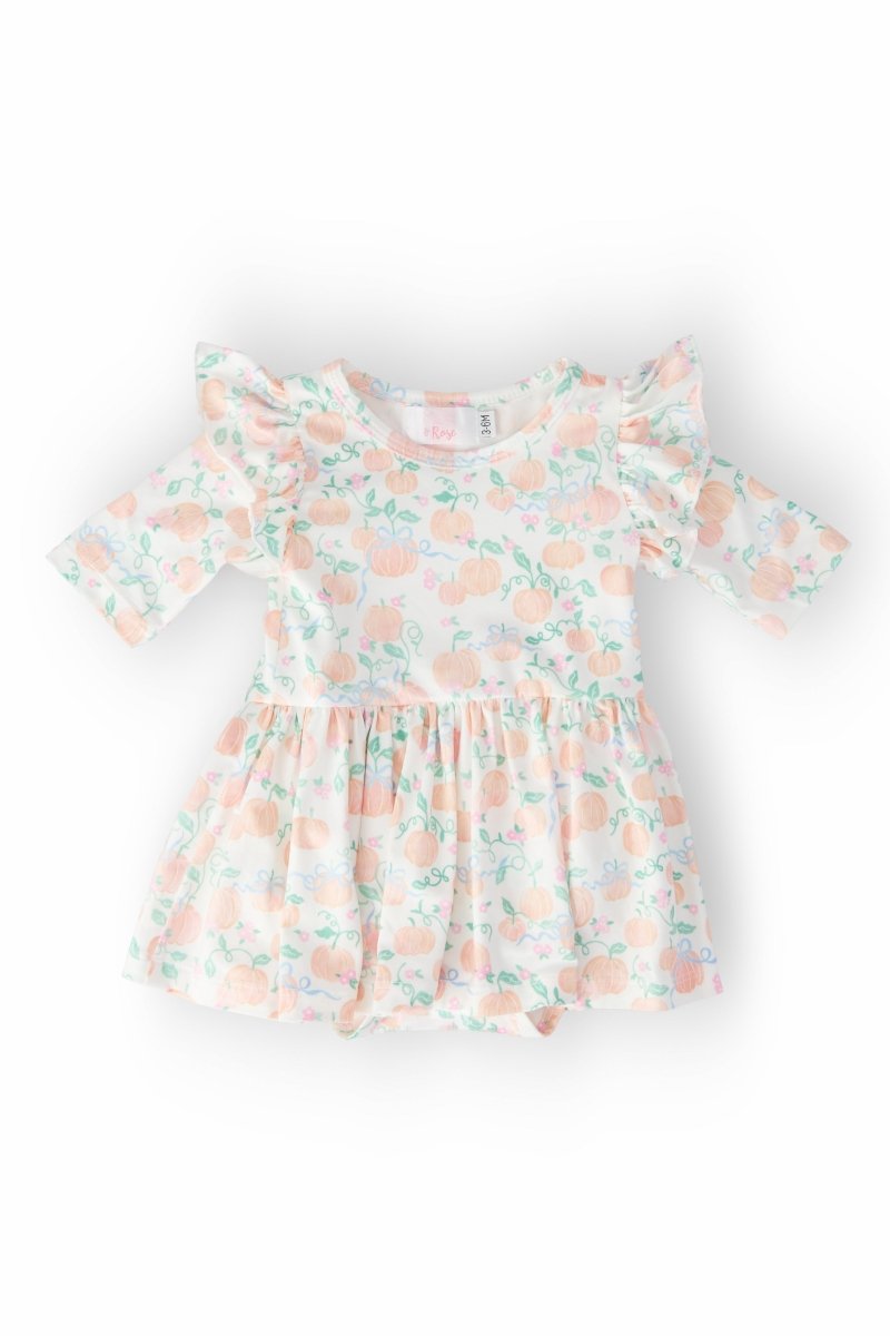 Mila & Rose ® Pretty Pumpkins Twirl Flutter Baby Bodysuit For Babies - Everetts Place Boutique - 
