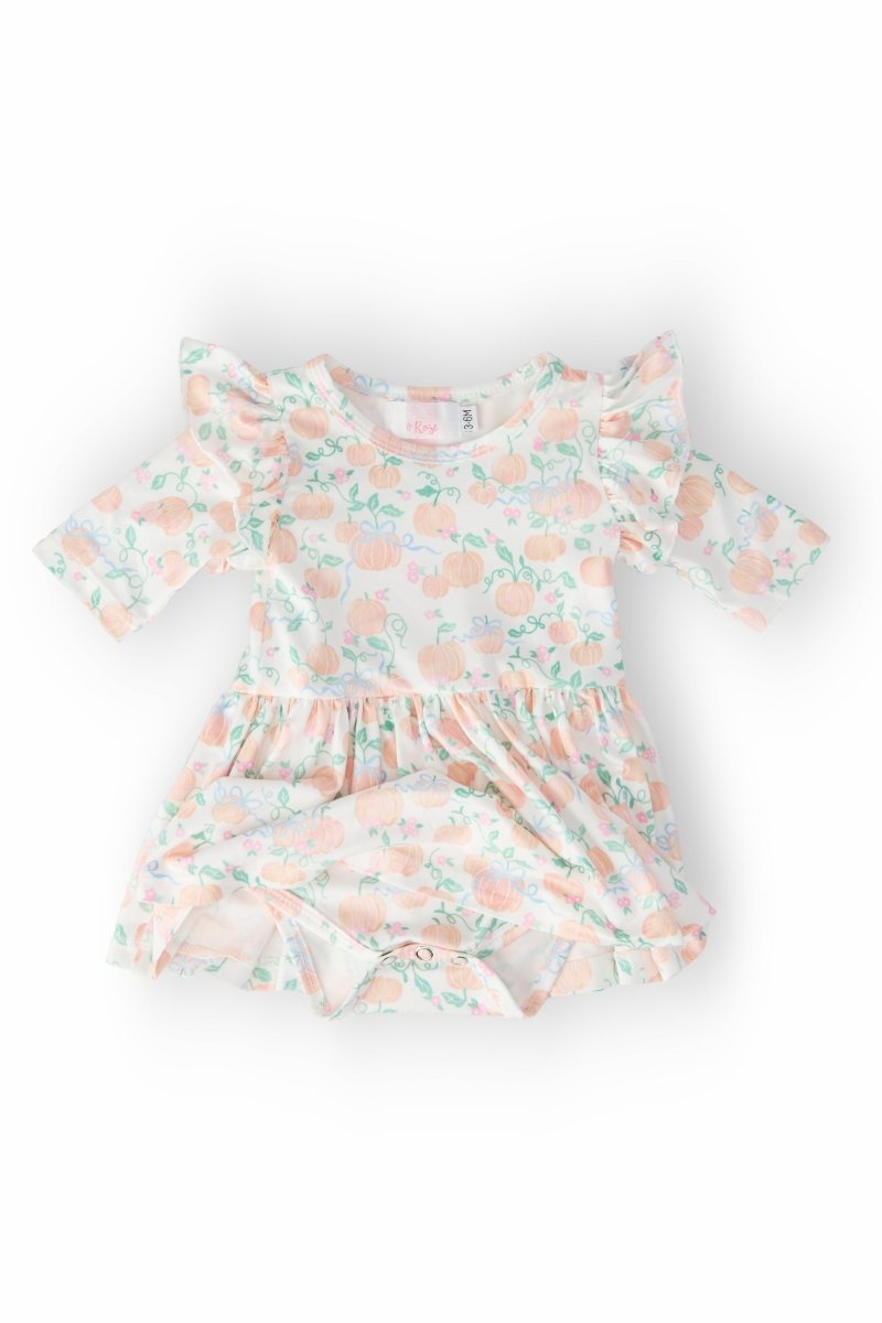 Mila & Rose ® Pretty Pumpkins Twirl Flutter Baby Bodysuit For Babies - Everetts Place Boutique - 
