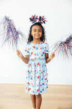 Mila & Rose ® Proudly Patriotic Short Sleeve Pocket Twirl Dress For Girls - Everetts Place Boutique - 