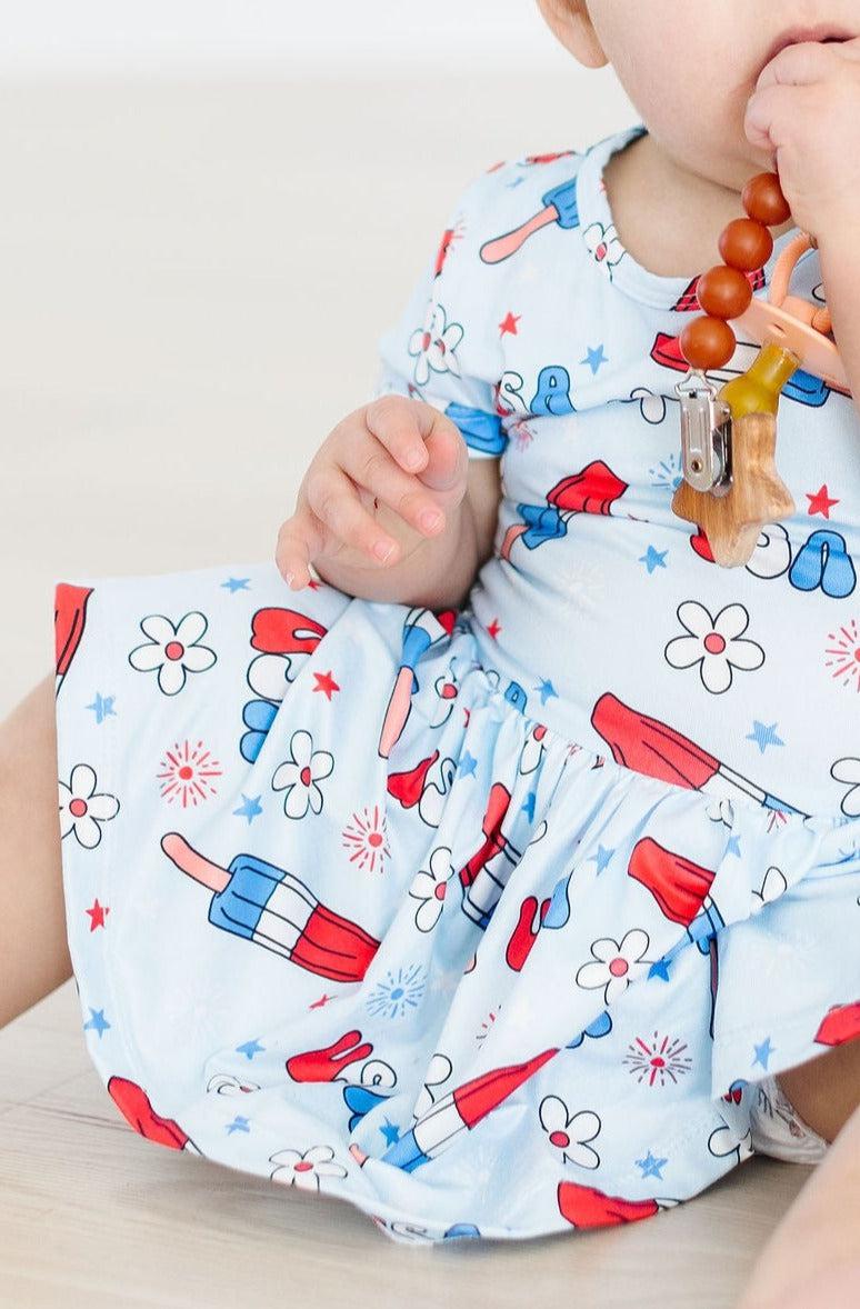 Mila & Rose ® Proudly Patriotic Short Sleeve Twirl Bodysuit For Baby - Everetts Place Boutique - 