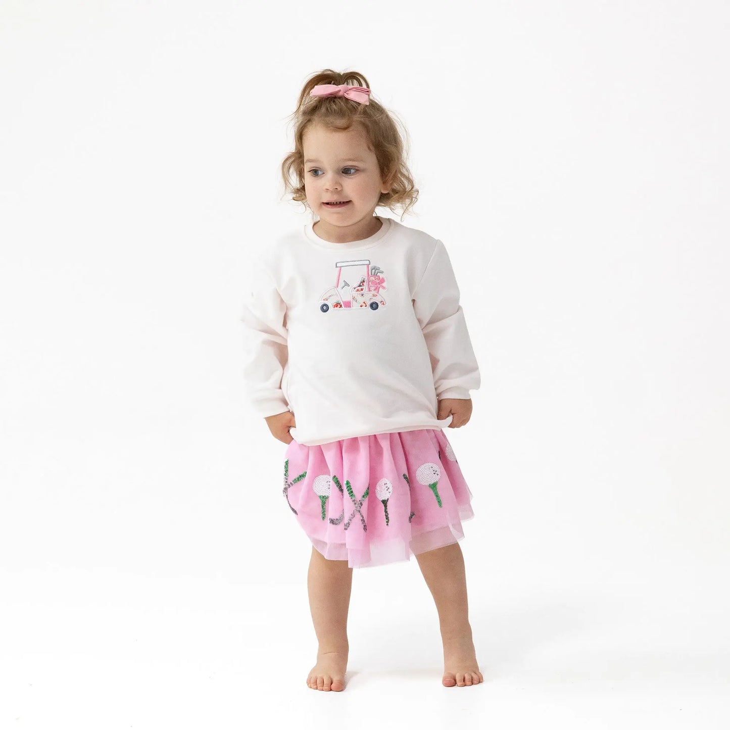 Puffy Oversized Sweatshirt Floral Golf Cart Applique Angel Dear Everetts Place: Online Boutique
