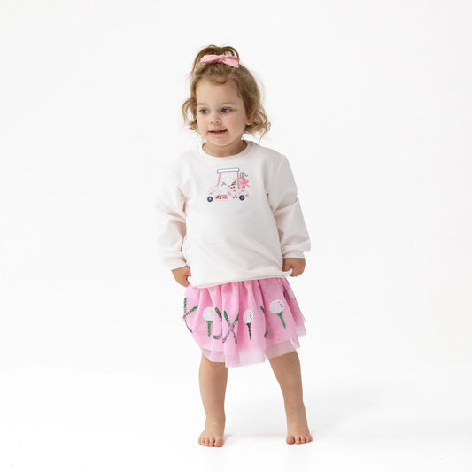 Puffy Oversized Sweatshirt Floral Golf Cart Applique Angel Dear Everetts Place: Online Boutique