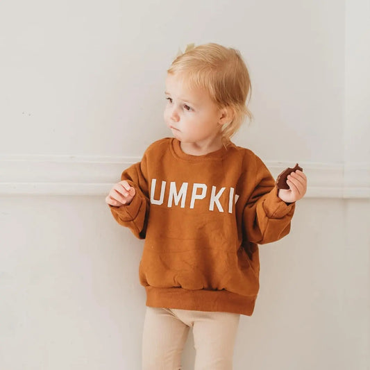 Pumpkin Graphic Crewneck Sweatshirt For Kids Cotton Fleece Little Joy Co. Everetts Place: Online Boutique