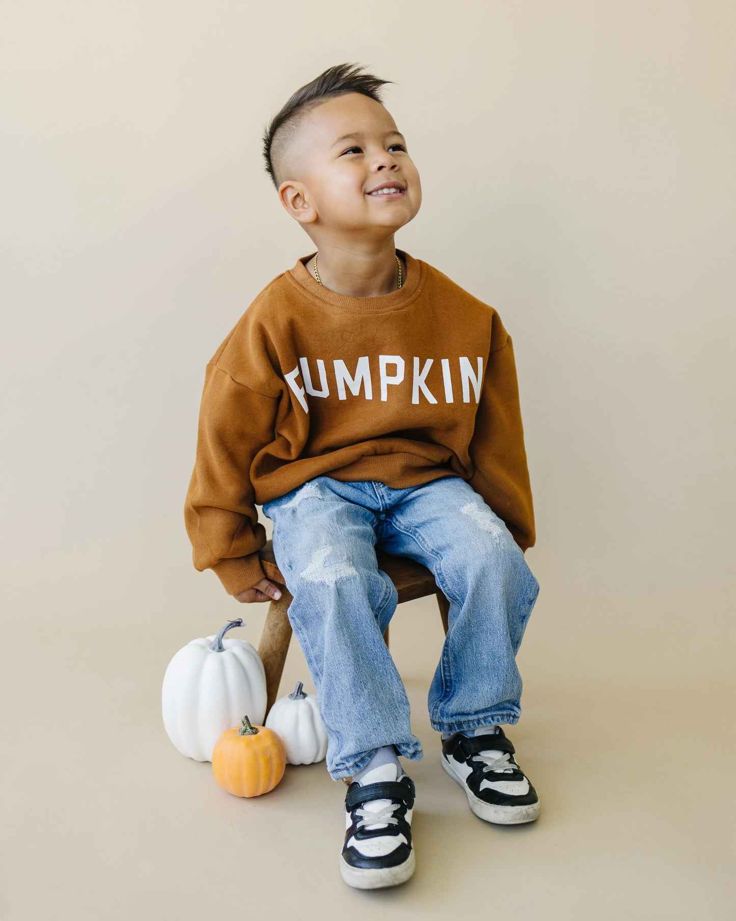 Pumpkin Graphic Crewneck Sweatshirt For Kids Cotton Fleece Little Joy Co. Everetts Place: Online Boutique