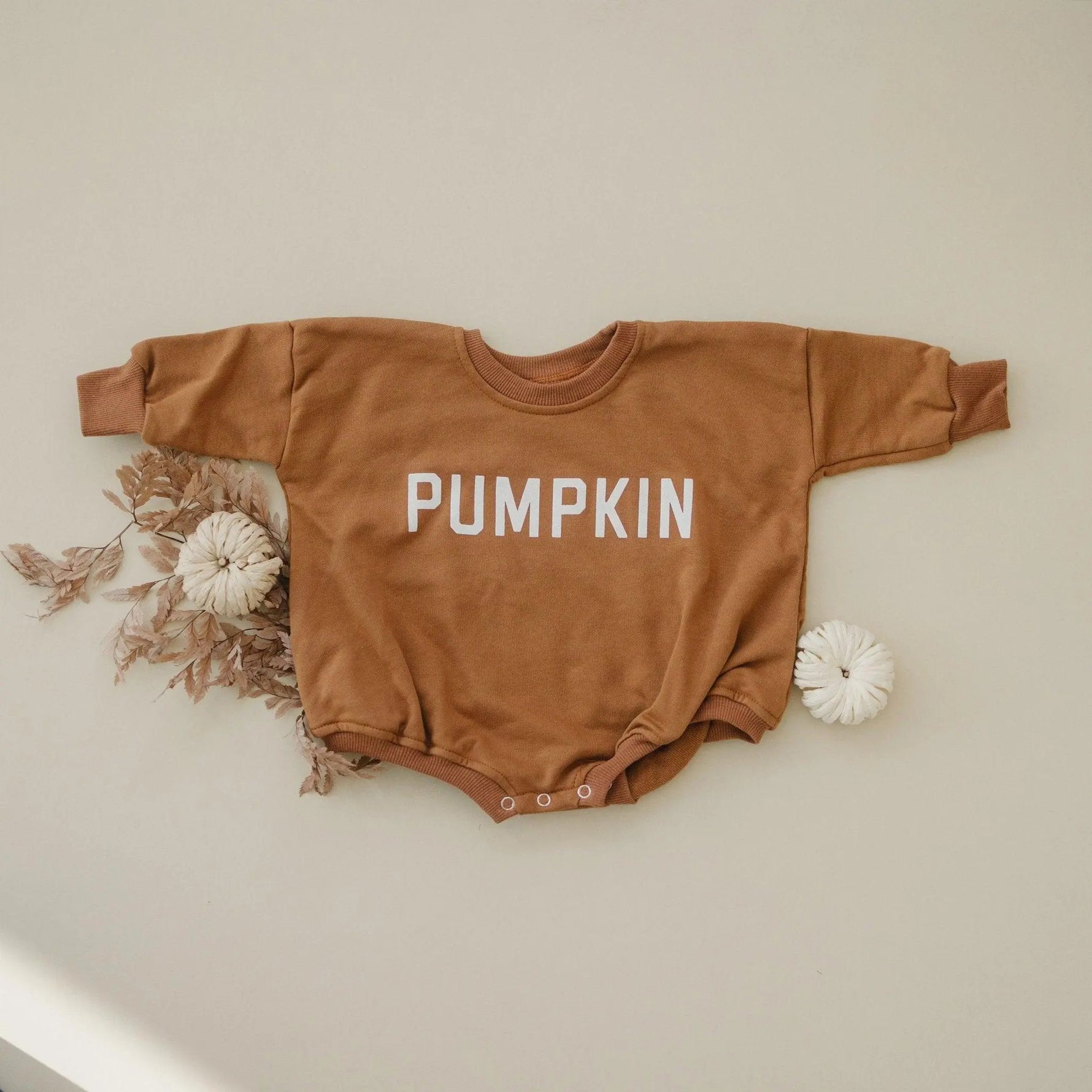 Little Joy Co. Pumpkin Oversized Sweatshirt Romper With Snap Closure -
