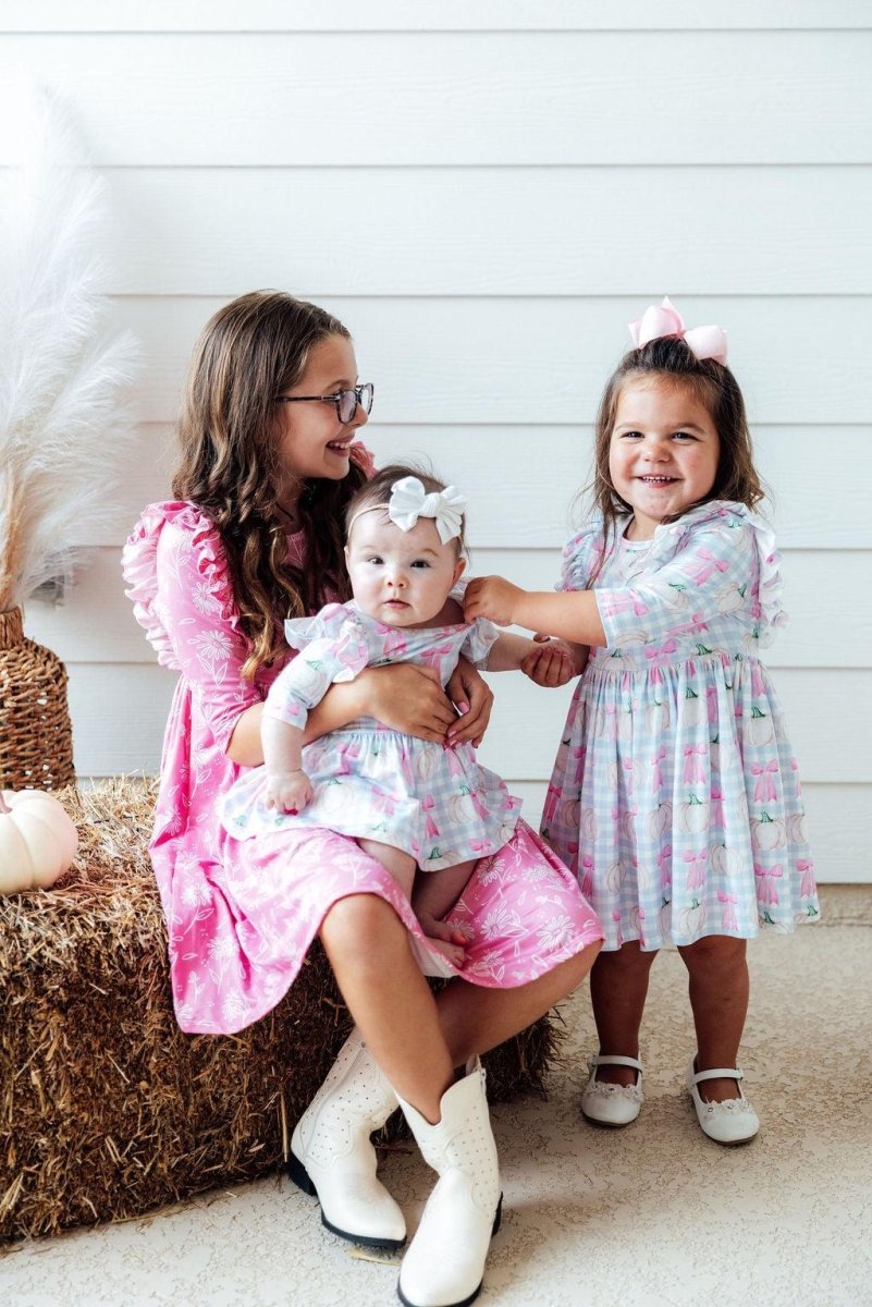 Mila & Rose ® Pumpkin Patch Toddler Ruffle Twirl Dress Quarter Sleeve - Everetts Place Boutique - 