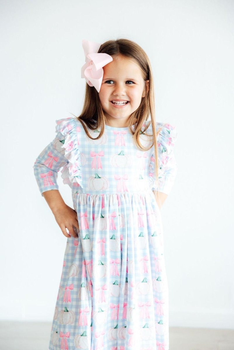 Mila & Rose ® Pumpkin Patch Toddler Ruffle Twirl Dress Quarter Sleeve - Everetts Place Boutique - 
