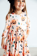 Pumpkin Peekaboo 3/4 Sleeve Pocket Twirl Dress by Mila & Rose ®
