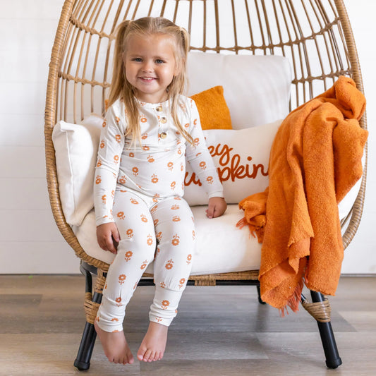 Pumpkin Posie Bamboo Pajamas For Kids 2 Piece Henley Set Little Joy Co. Everetts Place: Online Boutique