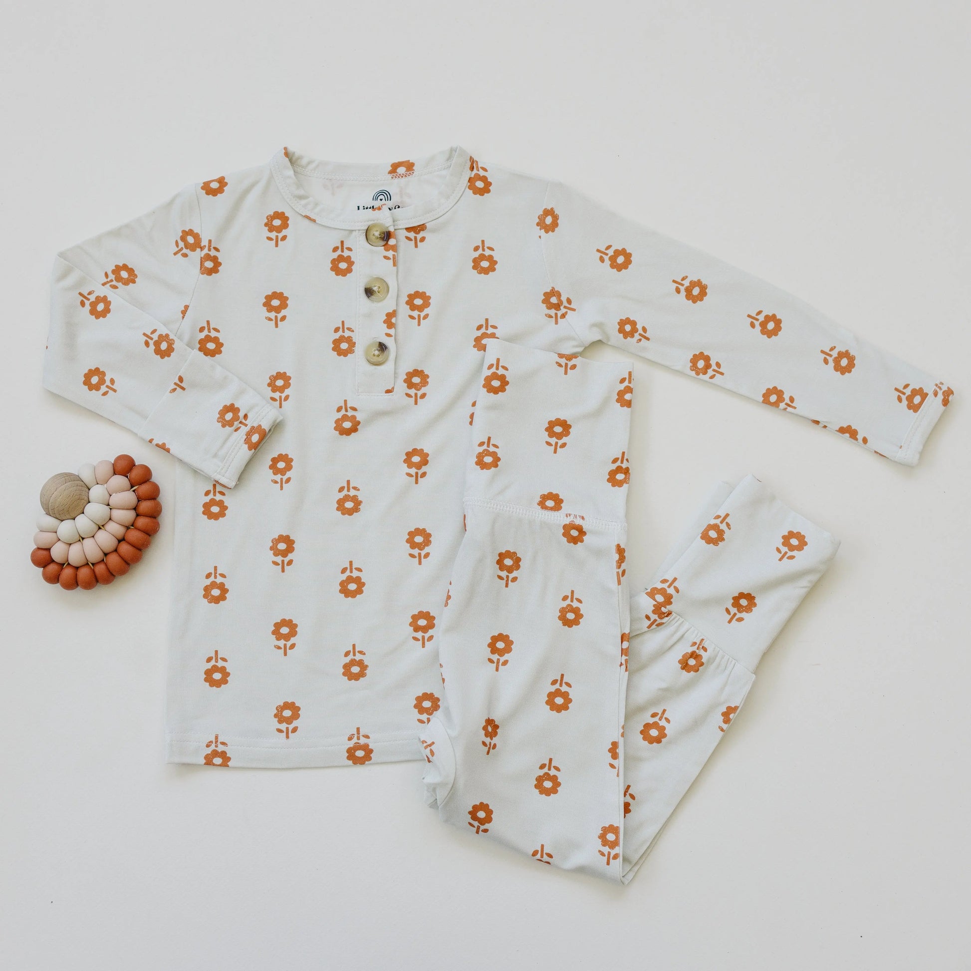 Pumpkin Posie Bamboo Pajamas For Kids 2 Piece Henley Set Little Joy Co. Everetts Place: Online Boutique