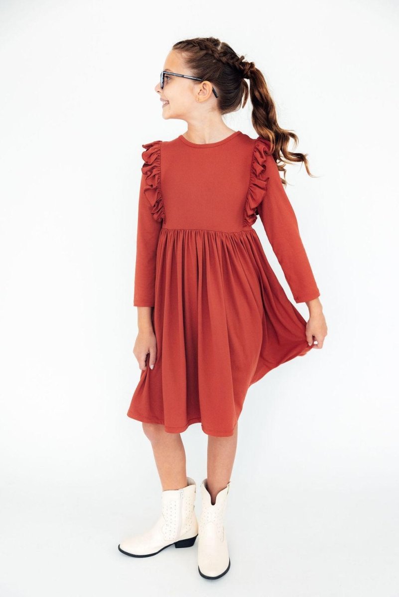 Mila & Rose ® Pumpkin Spice Long Sleeve Ruffle Twirl Dress For Girls - Everetts Place Boutique - 
