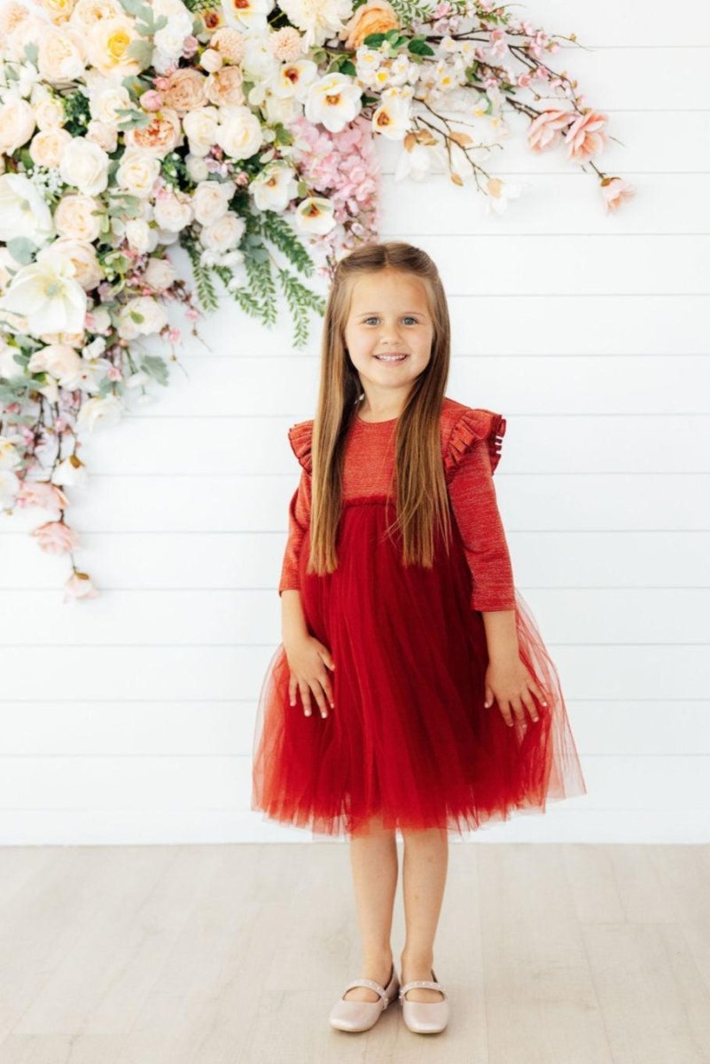 Mila & Rose ® Pumpkin Spice Shimmer Tutu Dress Three Quarter Sleeve - Everetts Place Boutique - 