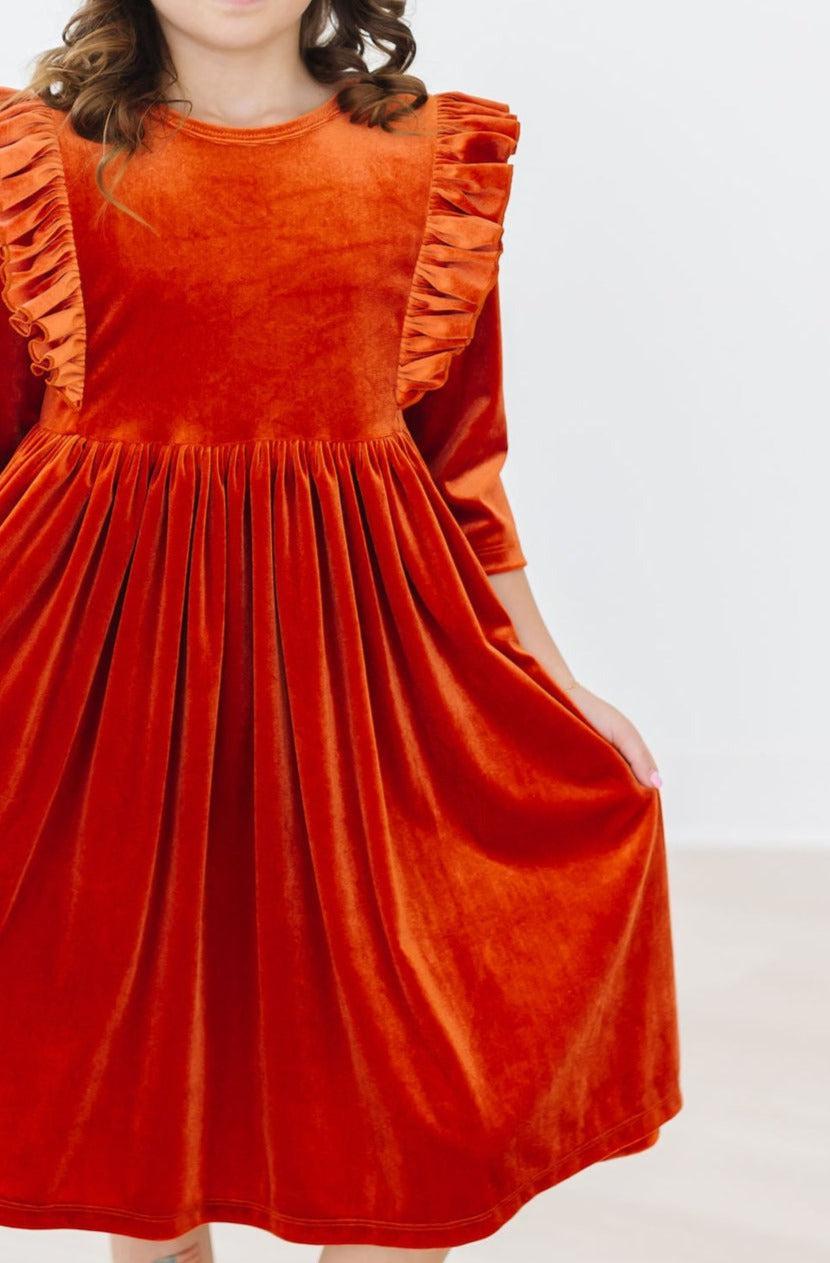 Pumpkin Spice Velvet Ruffle Twirl Dress by Mila & Rose ®