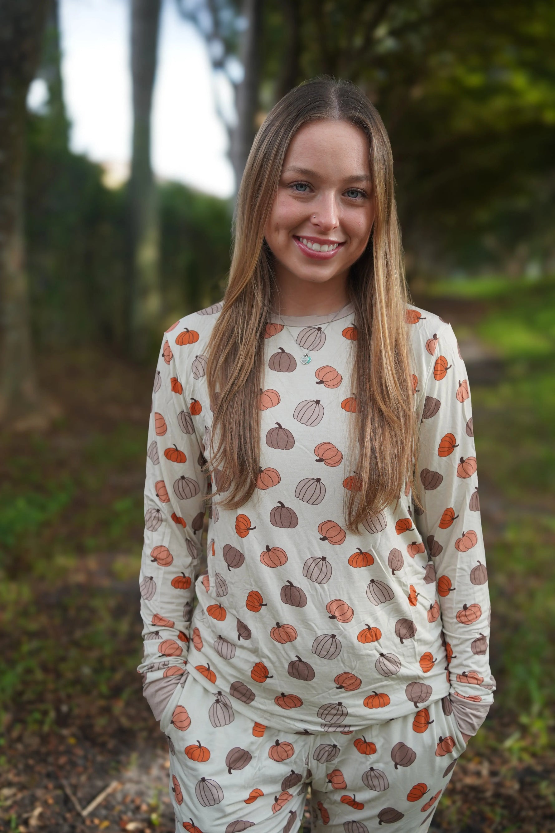 Dreamlet Pumpkins Beige (Women's Long Sleeve PJ) - 