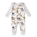 Puppy Dogs Romper For Babies With Soft 100 Percent Cotton And Grey Stripe Trim Tesa Babe 