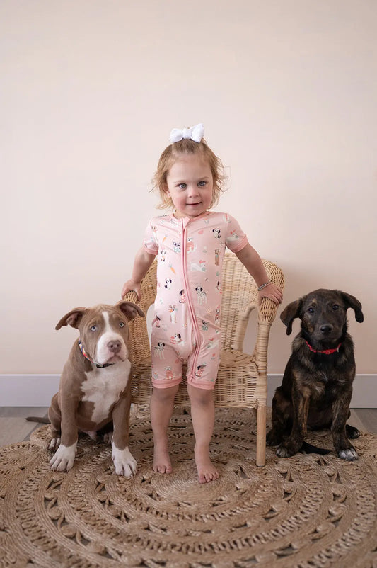 Puppy Egg Hunt Pink Romper Dreamlet Soft Breathable Dreamlet Everetts Place: Online Boutique