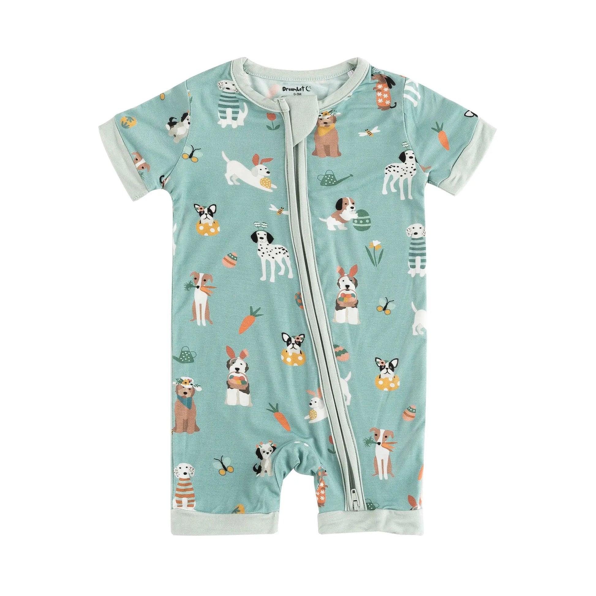 Puppy Egg Hunt Romper Aquamarine Dreamlet Baby Outfit Dreamlet Everetts Place: Online Boutique
