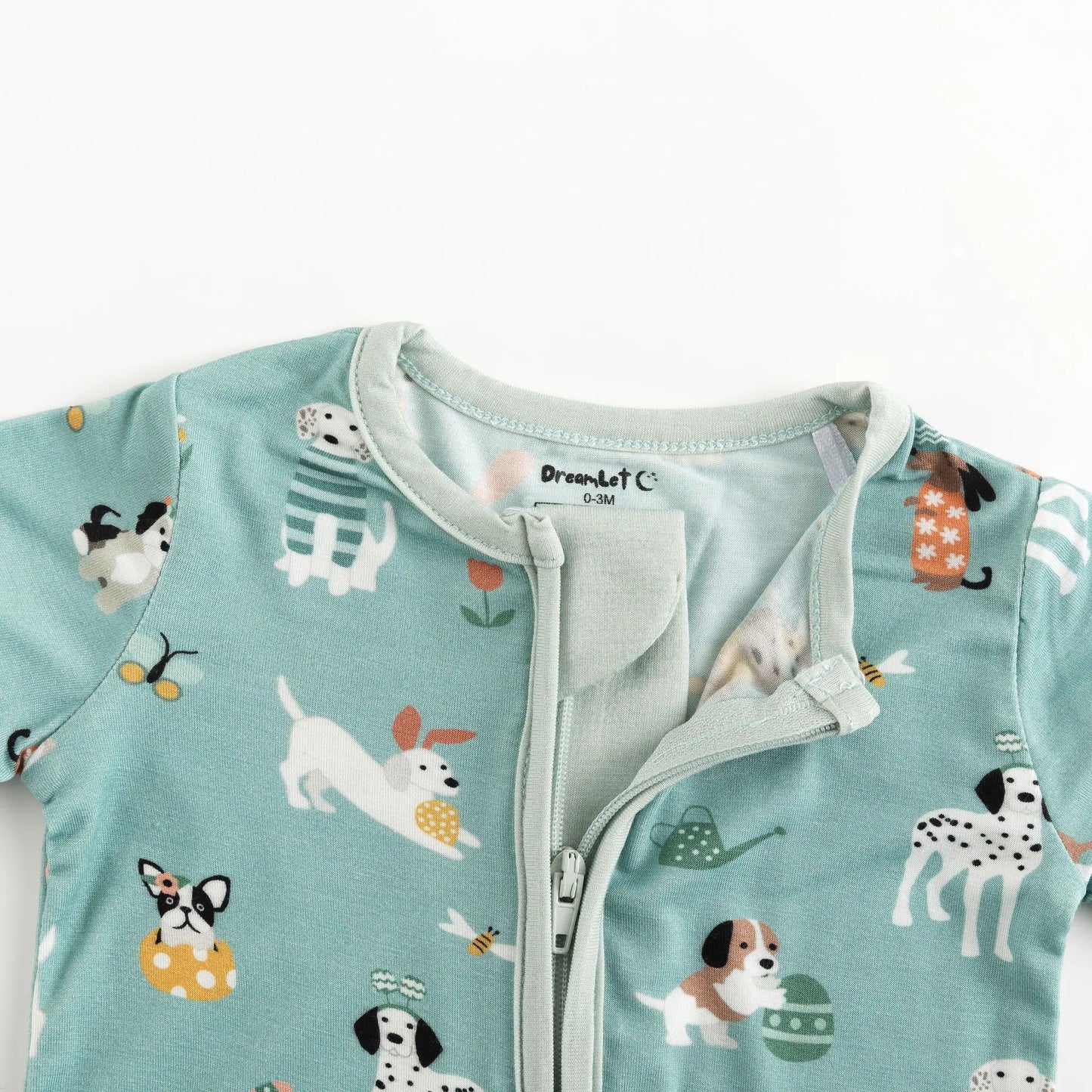 Puppy Egg Hunt Romper Aquamarine Dreamlet Baby Outfit Dreamlet Everetts Place: Online Boutique