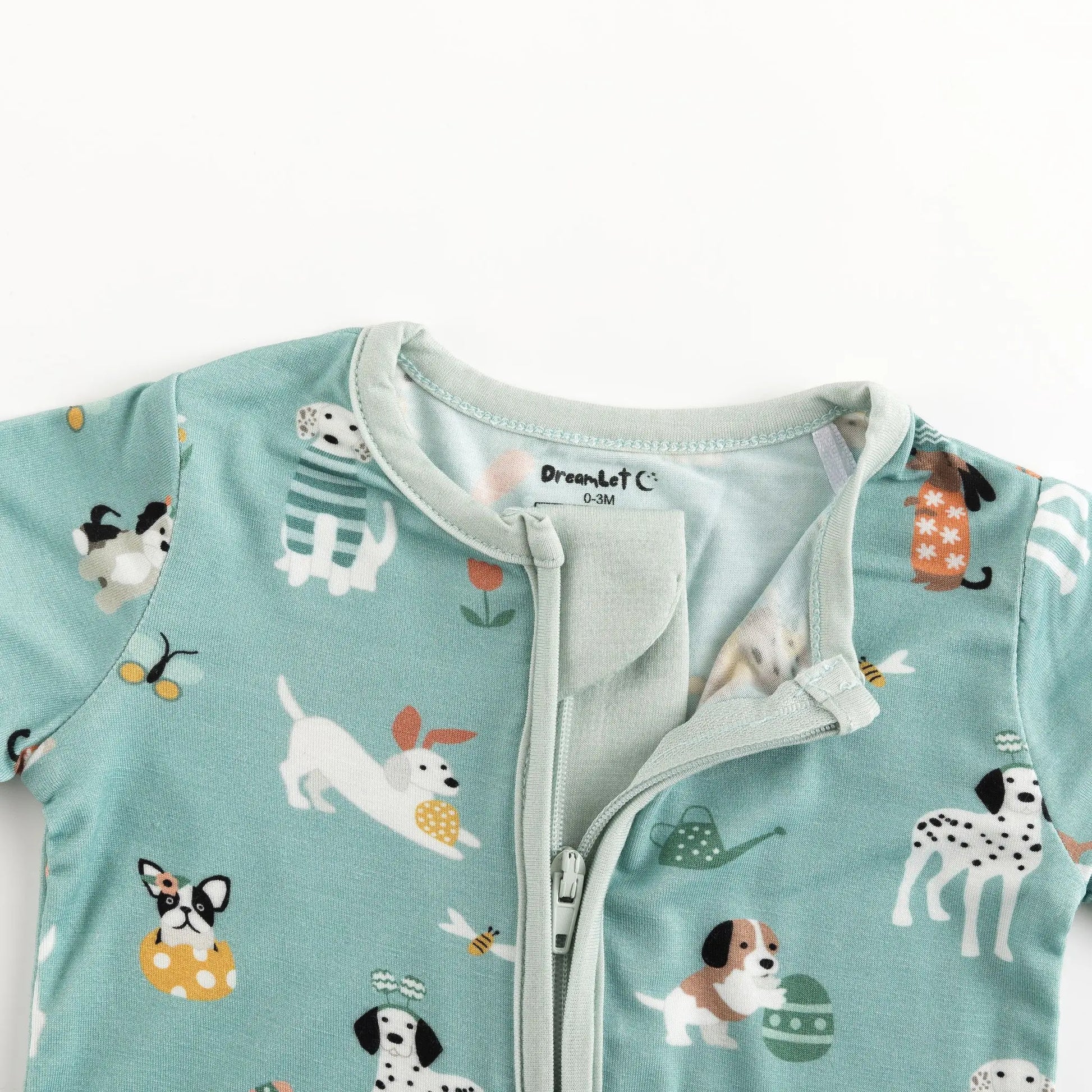 Puppy Egg Hunt Romper Aquamarine Dreamlet Baby Outfit Dreamlet Everetts Place: Online Boutique