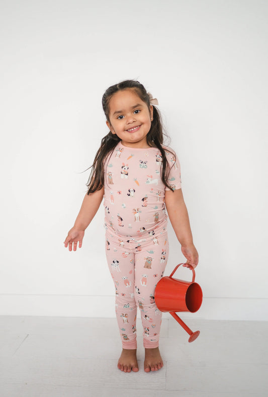 Puppy Egg Hunt Short Sleeve Pajama Set Pink Two Piece Dreamlet Everetts Place: Online Boutique