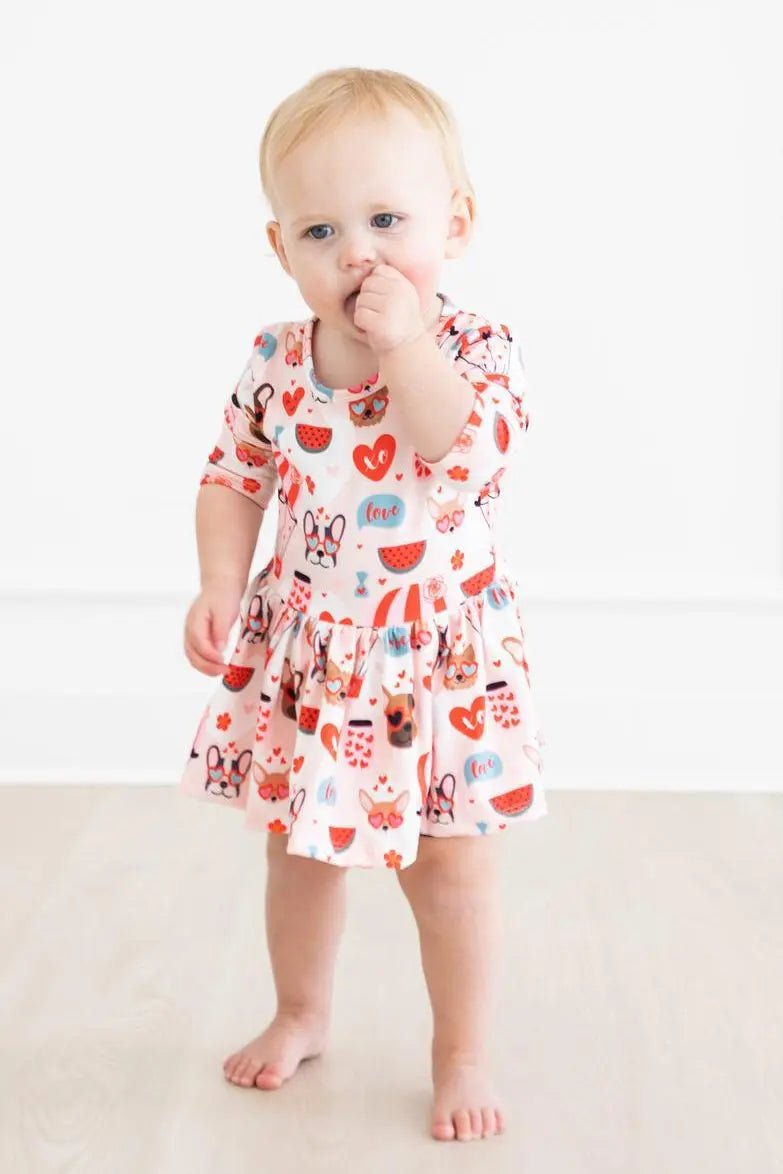 Mila & Rose ® Puppy Love Twirl Bodysuit Three Quarter Sleeve Baby - Everetts Place Boutique - 