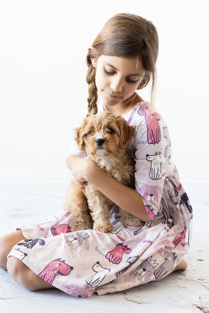 Puppy Party Three Quarter Sleeve Pocket Twirl Dress Mila & Rose ® Everetts Place: Online Boutique