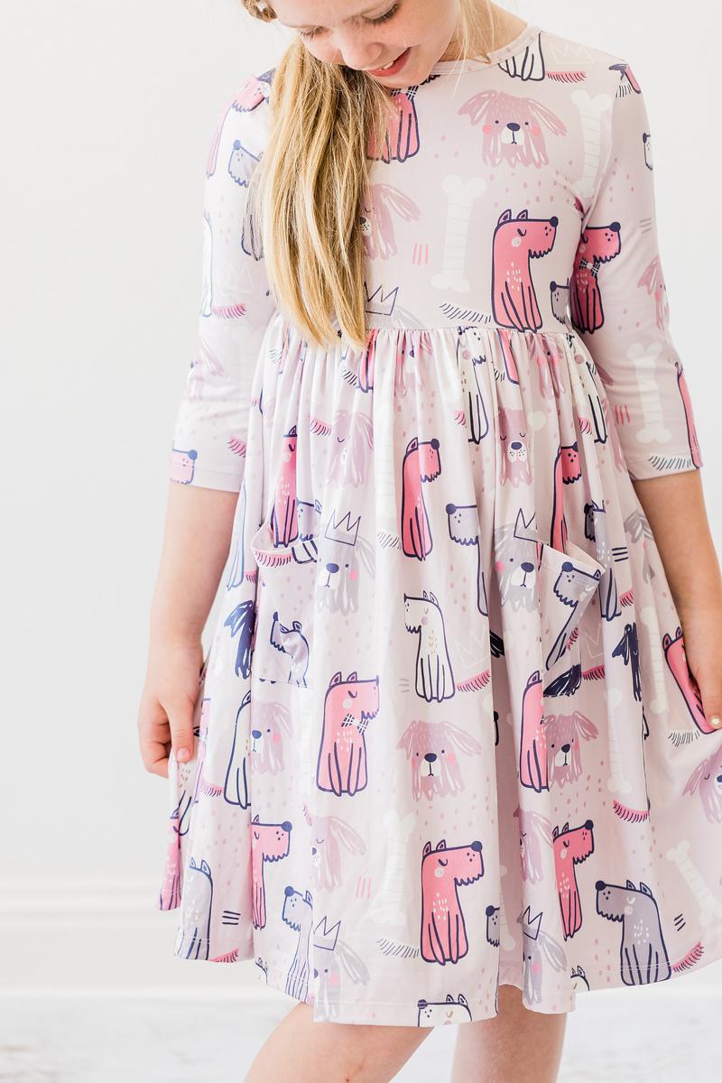 Puppy Party Three Quarter Sleeve Pocket Twirl Dress Mila & Rose ® Everetts Place: Online Boutique