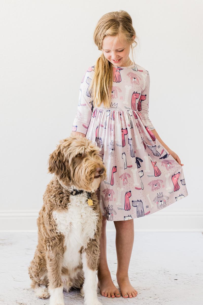 Puppy Party Three Quarter Sleeve Pocket Twirl Dress Mila & Rose ® Everetts Place: Online Boutique