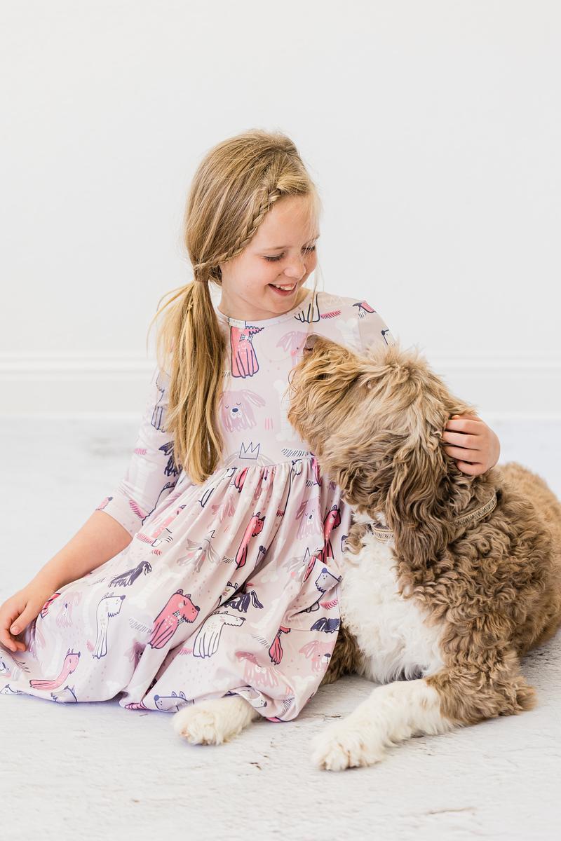 Puppy Party Three Quarter Sleeve Pocket Twirl Dress Mila & Rose ® Everetts Place: Online Boutique