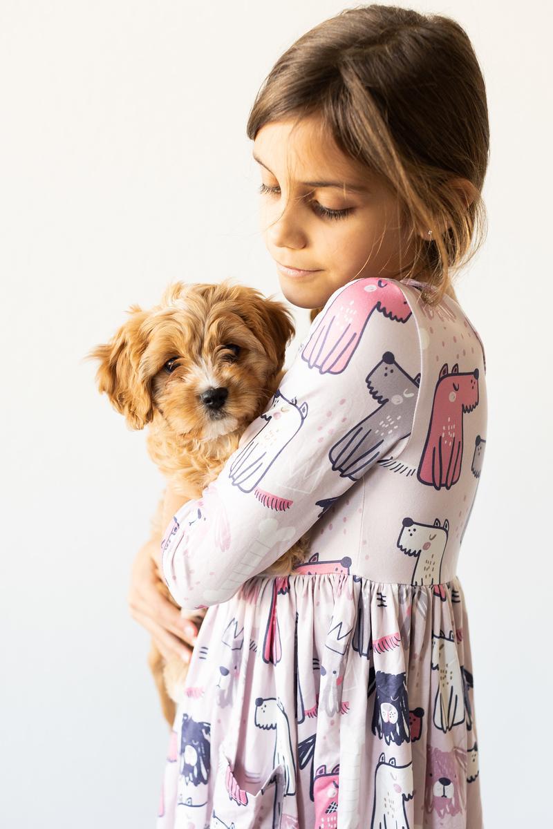 Puppy Party Three Quarter Sleeve Pocket Twirl Dress Mila & Rose ® Everetts Place: Online Boutique